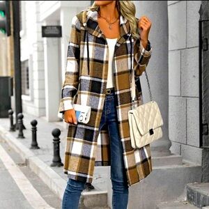 Plus size Plaid Longline Shirt with hood. Long sleeve oversized shirt blouse*